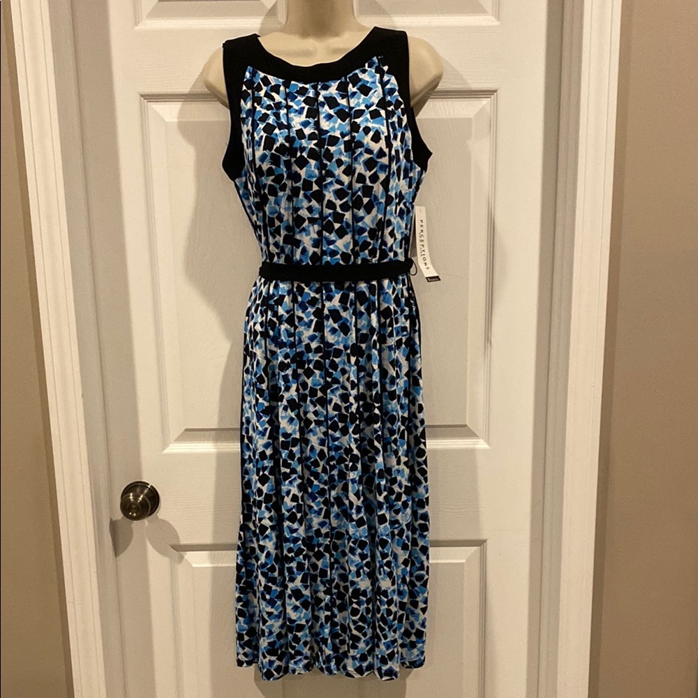 NEW Perceptions Blue, Black and White Patterned Dress - Picture 3 of 4